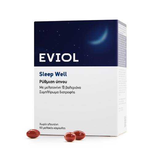Eviol Sleep Well Συμπλήρωμα διατροφής Eviol Sleep Well Φόρμουλα με βαλεριάνα & μελατονίνη για την αντιμετώπιση της Αϋπνίας * 30 κάψουλες - Image 1